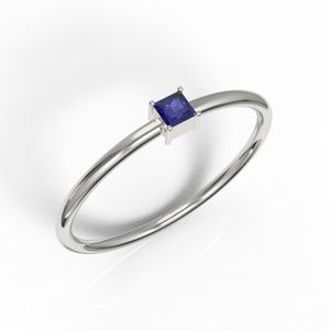 Solid 10k White Gold Princess Cut Sapphire CZ Ring